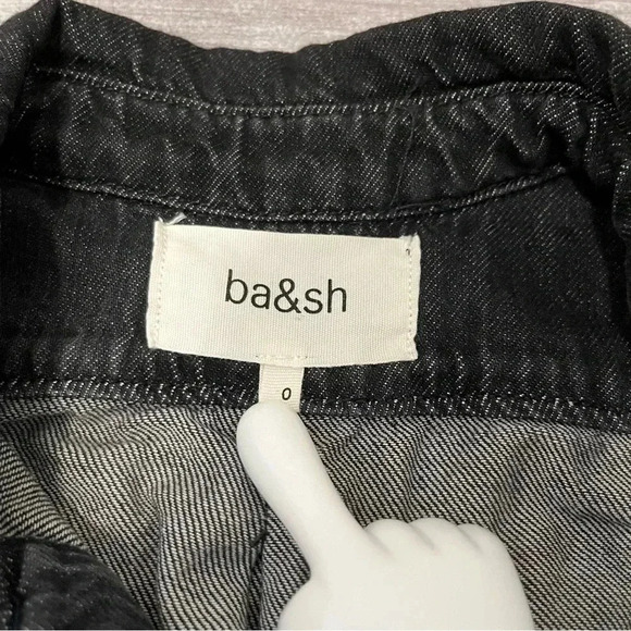 ba&sh Women’s Frida Denim Jumpsuit  Black Size 0‎ Waist Tie Front Buttons - Picture 4 of 9